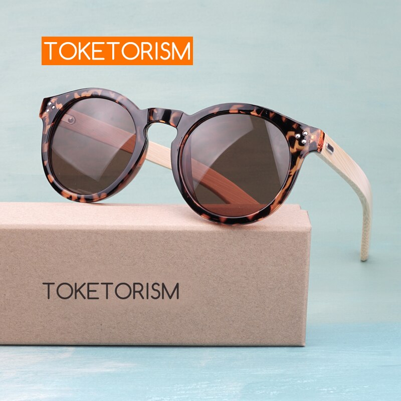 Toketorism bamboo sunglasses 2019 retro men's sunglasses round shades for women leopard frame 3204