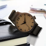 Fashion Style Wood Grain Leather Women Men Quartz Wrist Watch Unisex Dress Wristwatches Male and Female Bamboo Clock Creative