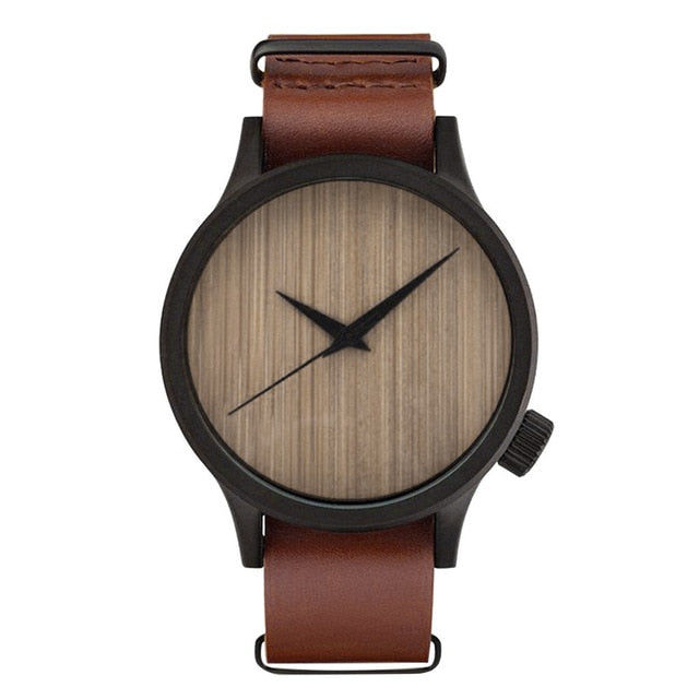 Fashion Style Wood Grain Leather Women Men Quartz Wrist Watch Unisex Dress Wristwatches Male and Female Bamboo Clock Creative