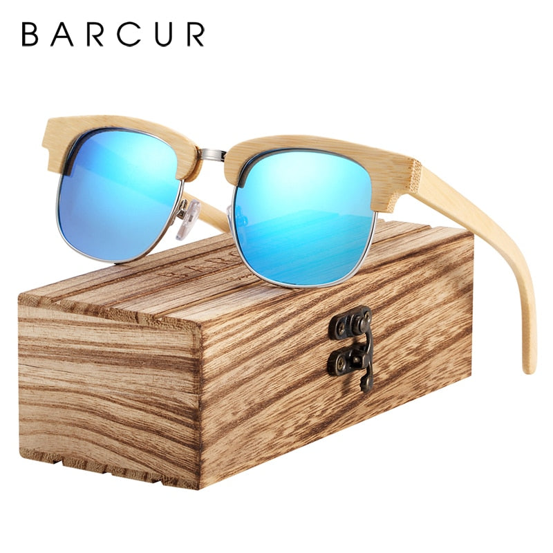BARCUR Original Natural Bamboo Sunglasses with wooden case