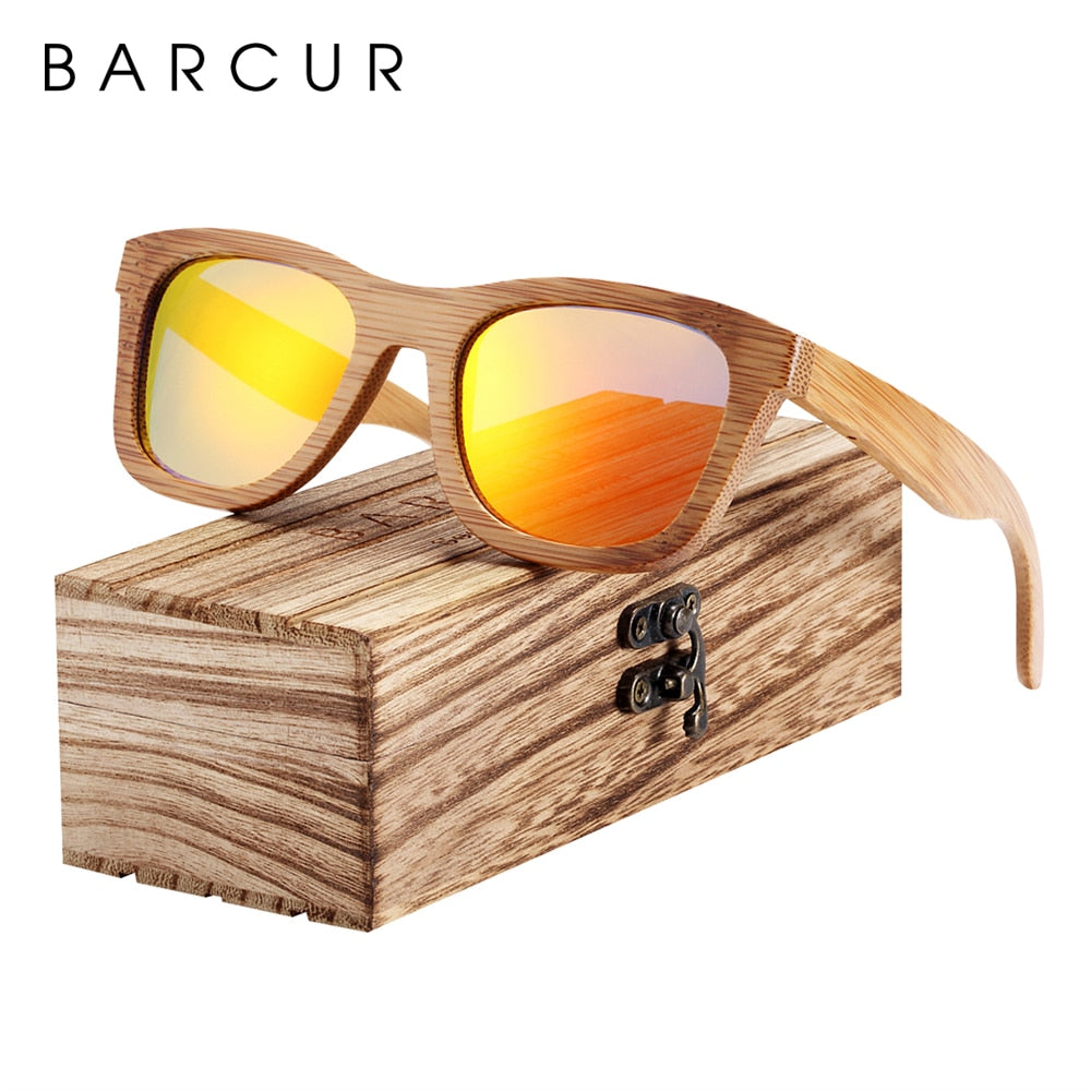 BARCUR Bamboo Sunglasses Men Retro Vintage Wood Sun Glasses Women Polarized Mirror Coating Lenses Eyewear