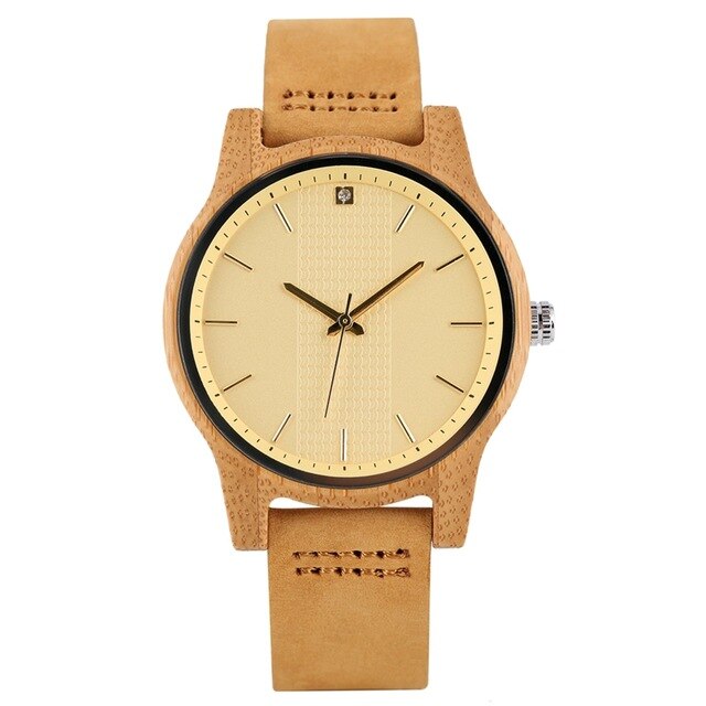 Bamboo Wood Women Watch Crystal Diamond Dial Analog Unique Female Model Watch Casual Leather Band Quartz Wristwatch Luxury reloj