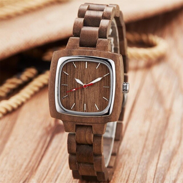 Fashion Colorful Rainbow Wood Watches Women Quartz Wristwatches Casual Wooden Color Leather Strap Female Watch Reloj Mujer