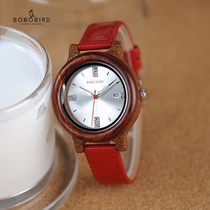 BOBO BIRD Brand Women Wood Watch 37mm Wooden PU Strap Wristwatches Female Timepieces Lady Quartz Watch relogio feminino