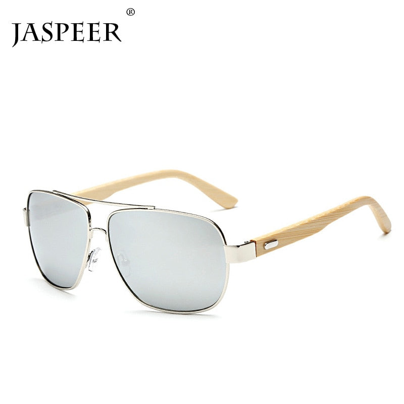 JASPEER Men Bamboo Leg Oval Sunglasses Women Blue Classic Mirror Lens Sun Glasses Driving Goggle Glasses UV400 Eyewear