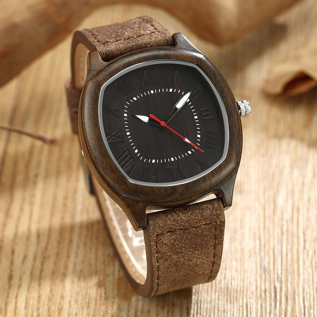 6TYPE Nature Wood Watches Men Women Genuine Leather Wrist Watch Handmade Bamboo Quartz-Watch Unisex Men's Gift Relogio Masculino