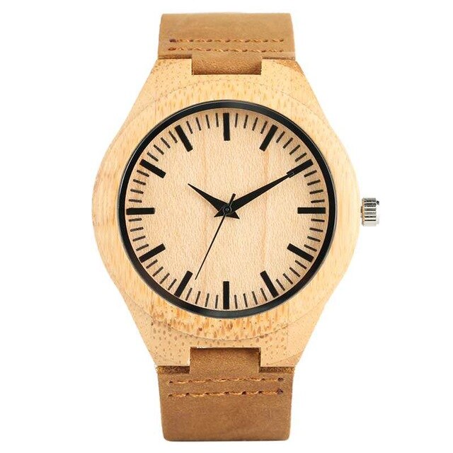 Creative Rectangle Dial Wood Watch Natural Handmade Light Bamboo Fashion Men Women Casual Quartz Wristwatch Genuine Leather Gift