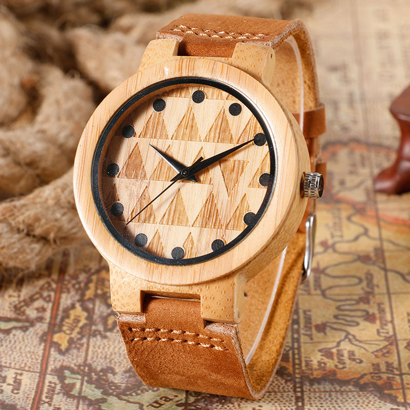 Fashion Wooden Wristwatches with Genuine Leather Creative Light Bamboo Watch For Women Men Relojes de madera