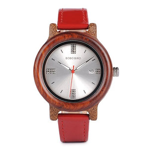BOBO BIRD Brand Women Wood Watch 37mm Wooden PU Strap Wristwatches Female Timepieces Lady Quartz Watch relogio feminino