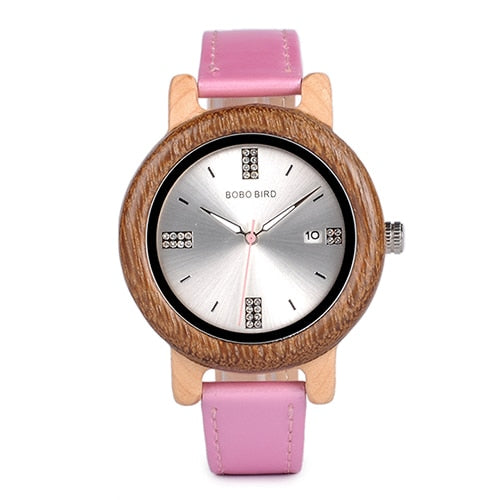 BOBO BIRD Brand Women Wood Watch 37mm Wooden PU Strap Wristwatches Female Timepieces Lady Quartz Watch relogio feminino
