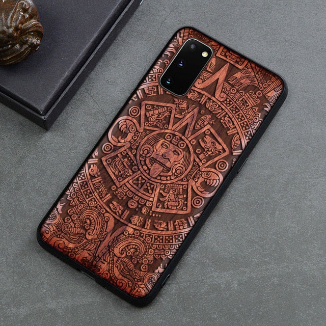 Carved Skull Elephant Wood Phone Case For Samsung Galaxy s20 s10 s10+ note 10 plus Samsung s20 ultra Silicon Wooden Case Cover