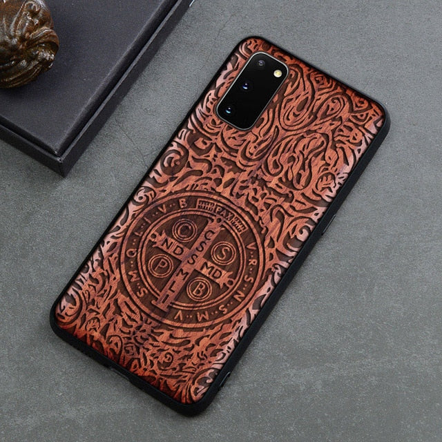 Carved Skull Elephant Wood Phone Case For Samsung Galaxy s20 s10 s10+ note 10 plus Samsung s20 ultra Silicon Wooden Case Cover