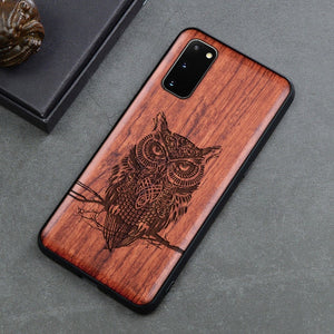 Carved Skull Elephant Wood Phone Case For Samsung Galaxy s20 s10 s10+ note 10 plus Samsung s20 ultra Silicon Wooden Case Cover