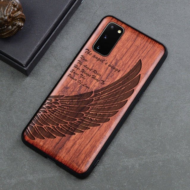 Carved Skull Elephant Wood Phone Case For Samsung Galaxy s20 s10 s10+ note 10 plus Samsung s20 ultra Silicon Wooden Case Cover