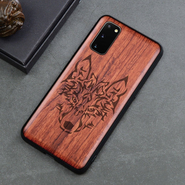 Carved Skull Elephant Wood Phone Case For Samsung Galaxy s20 s10 s10+ note 10 plus Samsung s20 ultra Silicon Wooden Case Cover