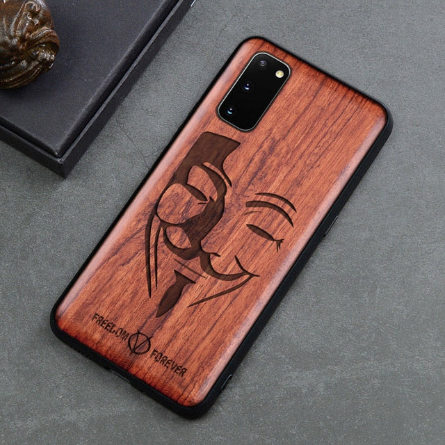 Carved Skull Elephant Wood Phone Case For Samsung Galaxy s20 s10 s10+ note 10 plus Samsung s20 ultra Silicon Wooden Case Cover
