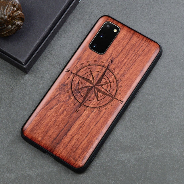 Carved Skull Elephant Wood Phone Case For Samsung Galaxy s20 s10 s10+ note 10 plus Samsung s20 ultra Silicon Wooden Case Cover