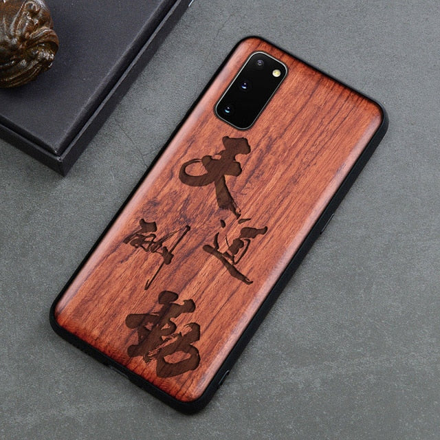 Carved Skull Elephant Wood Phone Case For Samsung Galaxy s20 s10 s10+ note 10 plus Samsung s20 ultra Silicon Wooden Case Cover