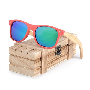 BOBO BIRD Brand Red Frame Sunglasses Woman Polarized Bamboo Holder Sun Glasses Beach Fashion Coated With Wood Box Oculos