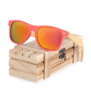BOBO BIRD Brand Red Frame Sunglasses Woman Polarized Bamboo Holder Sun Glasses Beach Fashion Coated With Wood Box Oculos
