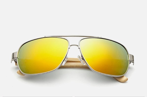 JASPEER Men Bamboo Leg Oval Sunglasses Women Blue Classic Mirror Lens Sun Glasses Driving Goggle Glasses UV400 Eyewear