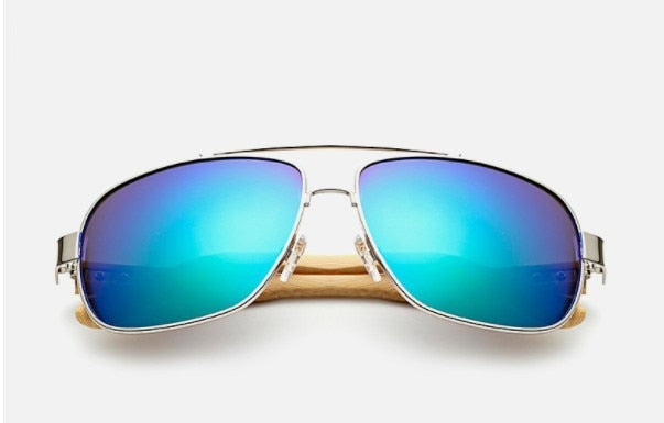 JASPEER Men Bamboo Leg Oval Sunglasses Women Blue Classic Mirror Lens Sun Glasses Driving Goggle Glasses UV400 Eyewear