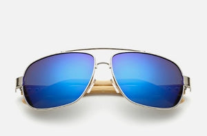 JASPEER Men Bamboo Leg Oval Sunglasses Women Blue Classic Mirror Lens Sun Glasses Driving Goggle Glasses UV400 Eyewear