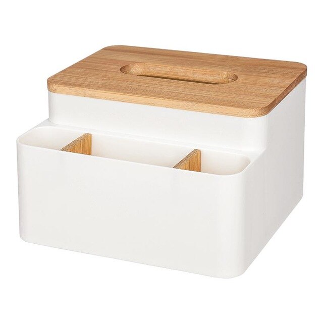 Nordic Simple Tissue Box Home Multi-function Storage Living Room Coffee Table Bamboo Wooden Napkins Plastic Holder Case Desktop
