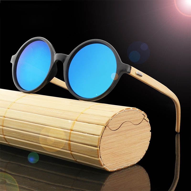 Q Fashion Bamboo Sunglasses Round Brand Designer Goggles Women Sunglasses Lentes Oculos De Sol Vintage Sun Glasses UV400