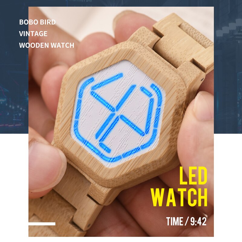 relogio BOBO BIRD LED Wood Men's Watches Digital Watch Men Night Vision Calendar Quartz Wristwatch Minimal Time Display Dropship