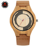 REDFIRE Eco-friendly Bamboo Watch for Men Creative Design Round Dial Men's Watches Black/Brown Genuine Leather Mens Wrist Watch