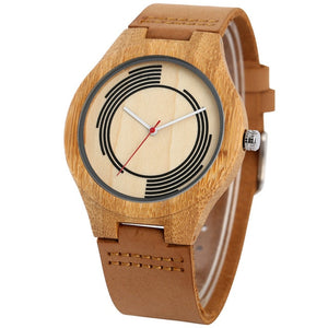 REDFIRE Eco-friendly Bamboo Watch for Men Creative Design Round Dial Men's Watches Black/Brown Genuine Leather Mens Wrist Watch