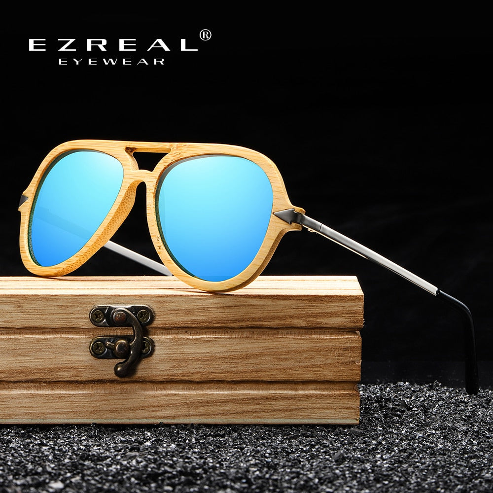EZREAL Brand Vintage Bamboo And Wood Sunglasses Male Female Brand Designer Bamboo Frame With Metal Sunglasses