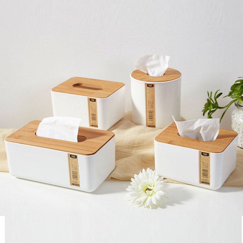 Wooden Plastic Tissue Box Solid Wood Napkin Holder Case Stylish Bamboo Covered Towel Boxes Simple Fashion Household Carton