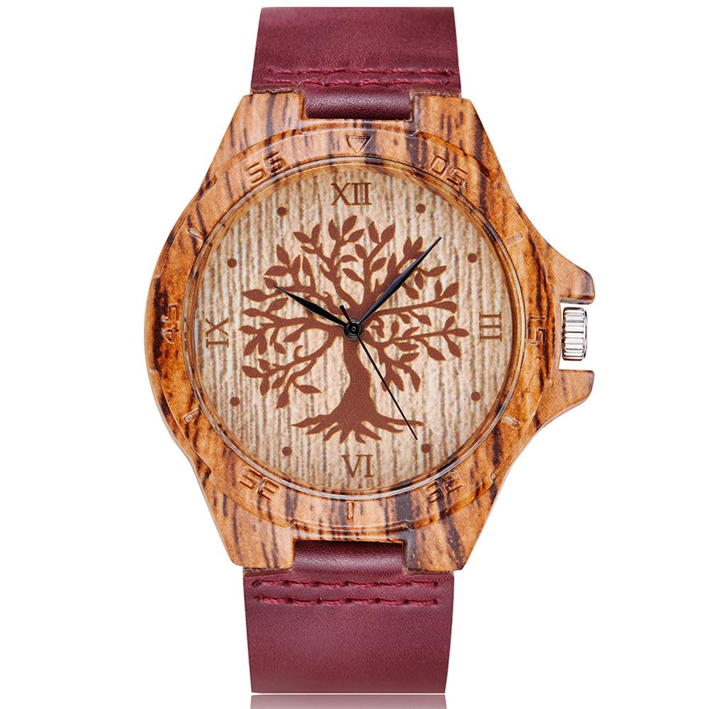 Creative Tree of Life Imitation Bamboo Wood Watch Men Women Couple Quartz Wooden Clock Leather Wristwatch Male Reloj montre uhr