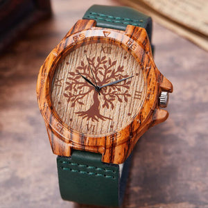 Creative Tree of Life Imitation Bamboo Wood Watch Men Women Couple Quartz Wooden Clock Leather Wristwatch Male Reloj montre uhr