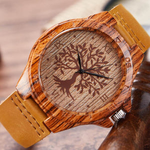 Creative Tree of Life Imitation Bamboo Wood Watch Men Women Couple Quartz Wooden Clock Leather Wristwatch Male Reloj montre uhr
