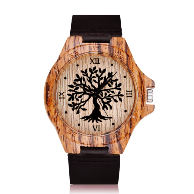 Creative Tree of Life Imitation Bamboo Wood Watch Men Women Couple Quartz Wooden Clock Leather Wristwatch Male Reloj montre uhr