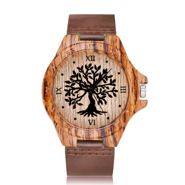 Creative Tree of Life Imitation Bamboo Wood Watch Men Women Couple Quartz Wooden Clock Leather Wristwatch Male Reloj montre uhr