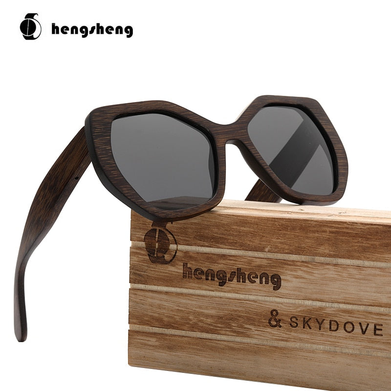 SKYDOVE Hexagonal Goggle Bamboo Sunglasses Women Shades For Women Oversized 2020 New Sunglasses Men Poarized