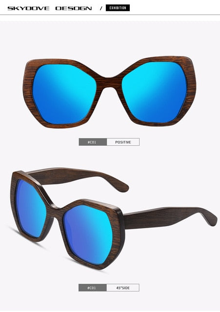SKYDOVE Hexagonal Goggle Bamboo Sunglasses Women Shades For Women Oversized 2020 New Sunglasses Men Poarized