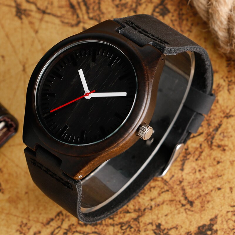 Fashion Nature Bamboo Hand-made Light Wood Quartz Watches with Genuine Leather Band for Women Men's Casual Wristwatch Relojes