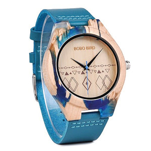 reloj mujer BOBO BIRD Women Watches Wood Bamboo Wristwatch Blue Soft Leather Men Watch Quartz Timepieces Custom Gifts C-S07