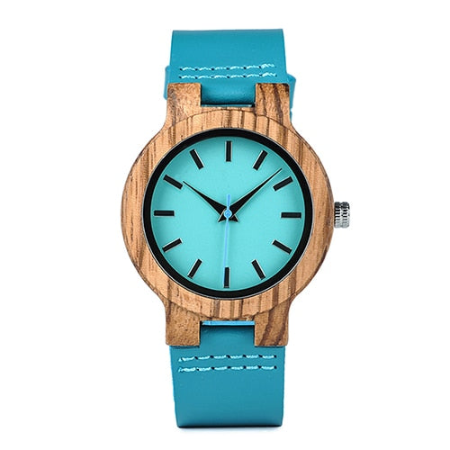 BOBO BIRD Classic Zebra Wood Watch For Men Women Indigo Blue Design Quartz Watch Two Optiom Case Size 33mm and 45mm