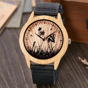 Creative Wood Watch Men Women Couple Quartz Imitate Bamboo Wooden Watch Minimalist Watches Soft Brown Leather Wrist Clock Reloj