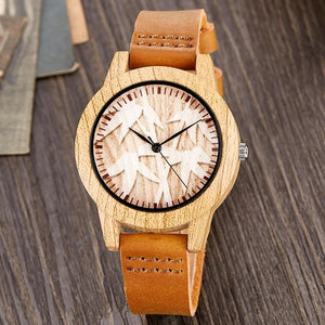 Creative Wood Watch Men Women Couple Quartz Imitate Bamboo Wooden Watch Minimalist Watches Soft Brown Leather Wrist Clock Reloj