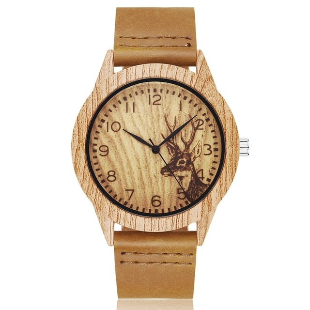 Creative Wood Watch Men Women Couple Quartz Imitate Bamboo Wooden Watch Minimalist Watches Soft Brown Leather Wrist Clock Reloj