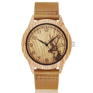 Creative Wood Watch Men Women Couple Quartz Imitate Bamboo Wooden Watch Minimalist Watches Soft Brown Leather Wrist Clock Reloj