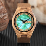 Men's Watch Vogue Letter C Shape Fresh Green Chic White Marble Dial Watch Men Clock Man Bamboo Wooden Sports Quartz Wristwatches