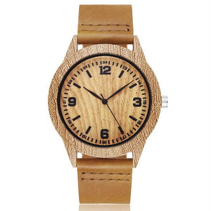 Creative Wood Watch Men Women Couple Quartz Imitate Bamboo Wooden Watch Minimalist Watches Soft Brown Leather Wrist Clock Reloj